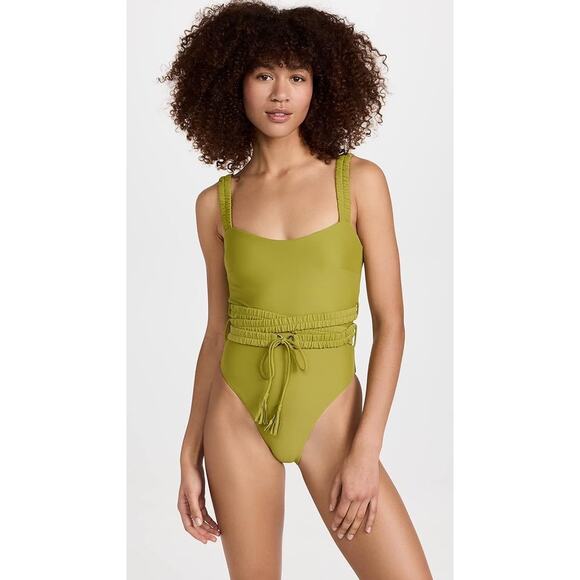 Andrea Lyamah Antii Wasabi Green Belted One Piece Swimsuit Size Medium - Picture 1 of 7